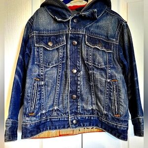 Boys Hooded Gap Jean Jacket with Camo Lining Size 5